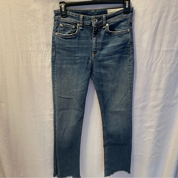 rag & bone Denim - Rag & Bone Nina High Rise Ankle Flare Jeans Denim Straight Leg Raw Hem Frayed 25